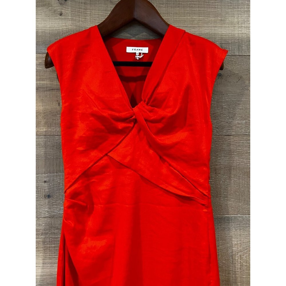 Frame Twisted Front Range Red Linen Sleeveless Dr… - image 5